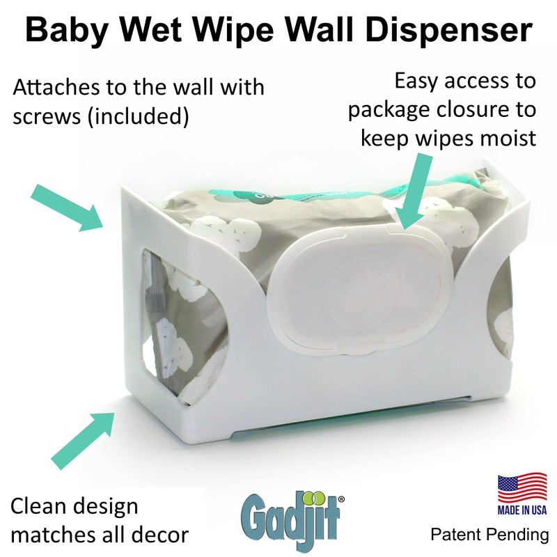 Gadjit Baby Wet Wipe Wall Mounted Dispenser | Holds Up to an 84 Count Pack of Wipes | Always Within Easy Reach of Messes (White) - Image 4